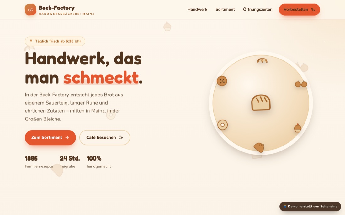 Website-Beispiel Back-Factory – Bäckerei